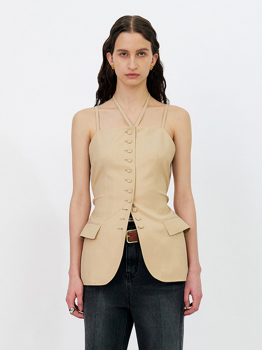 MULTI BUTTON DETAILED VEST WITH BELT - EGGNOCK