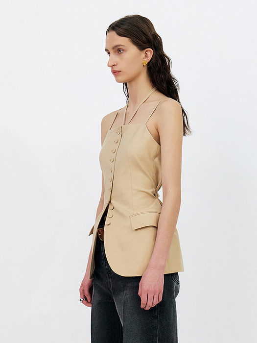 MULTI BUTTON DETAILED VEST WITH BELT - EGGNOCK