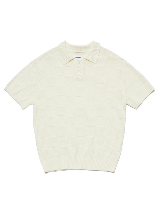CHECKERBOARD PATTERN SHORT SLEEVE KNIT  OFF WHITE