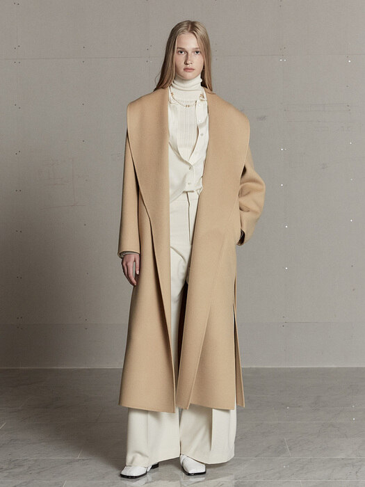 SENNE Cashmere Shawl Collar Handmade Coat_Creamy Camel