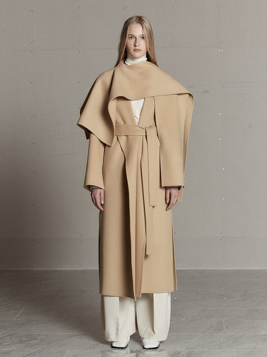 SENNE Cashmere Shawl Collar Handmade Coat_Creamy Camel