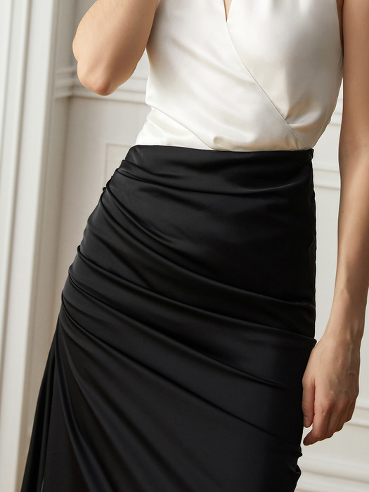 YY_Elegant wrinkle waist skirt_BLACK