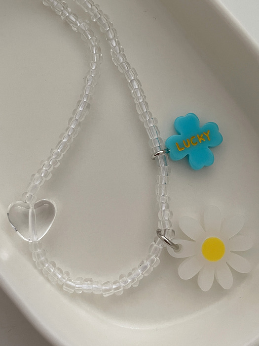 daisy & lucky charm beads necklace_NC246 