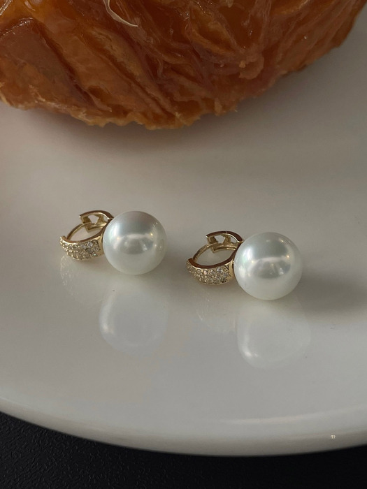 14K Pave pearl hoop earrings
