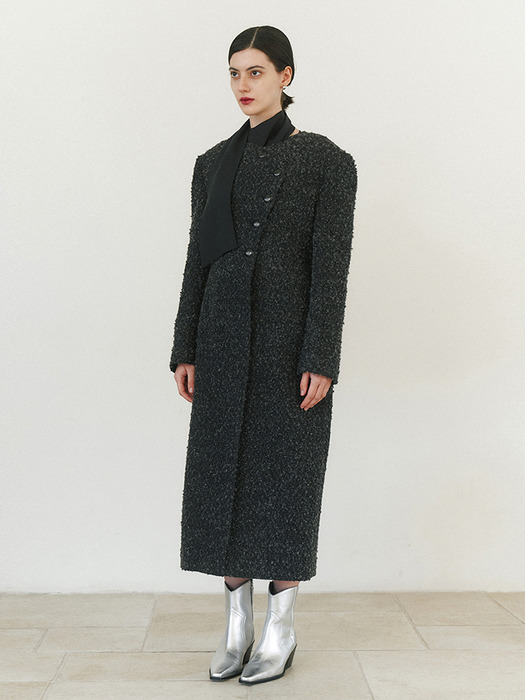 BON Boucle Long Coat- Charcoal