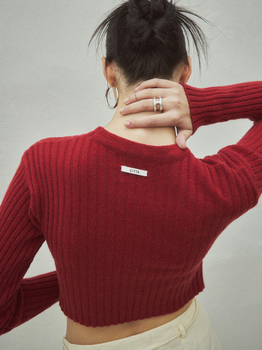 Crop Ribbed Cashmere Wool Knit_CTK203(Red)