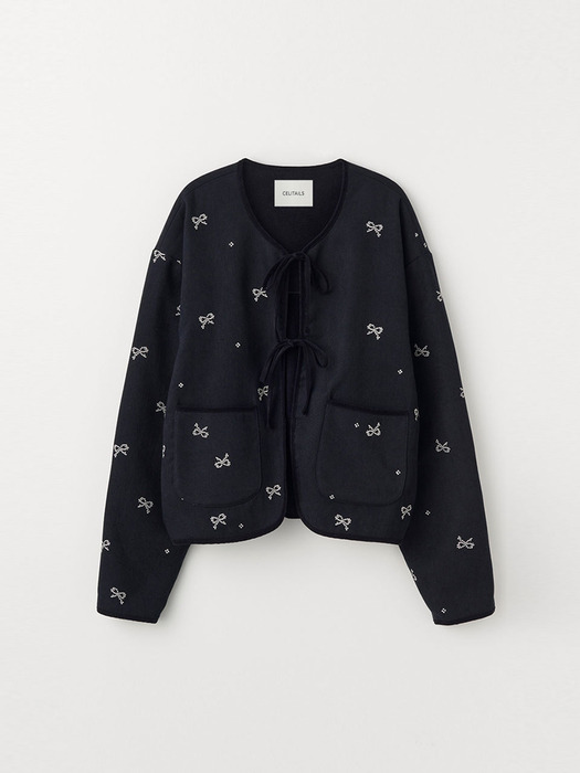 RIBBON EMBROIDERED JACKET_NAVY