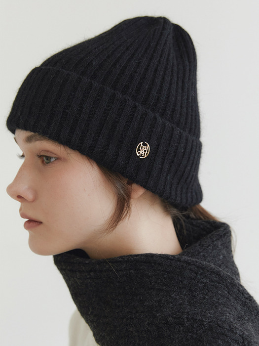 logo pendant angora beanie (C030_black)