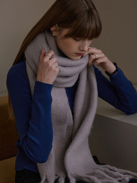 Wool long wide muffler - grey