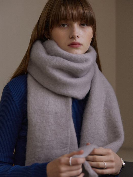 Wool long wide muffler - grey