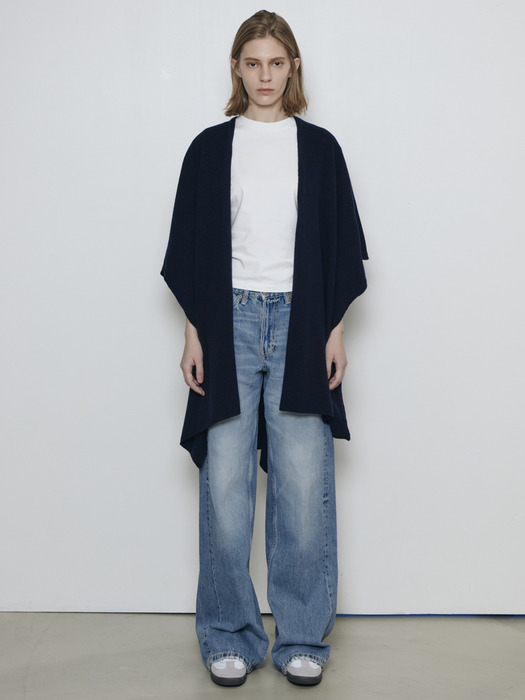 Cashmere Blended Two-way Shawl_Navy