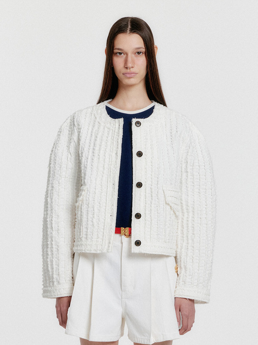 YELLY Short Textured Single Jacket - White