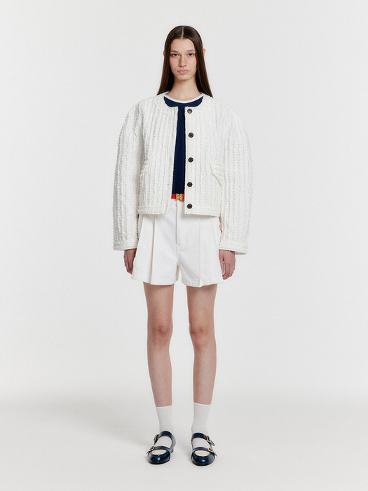 YELLY Short Textured Single Jacket - White