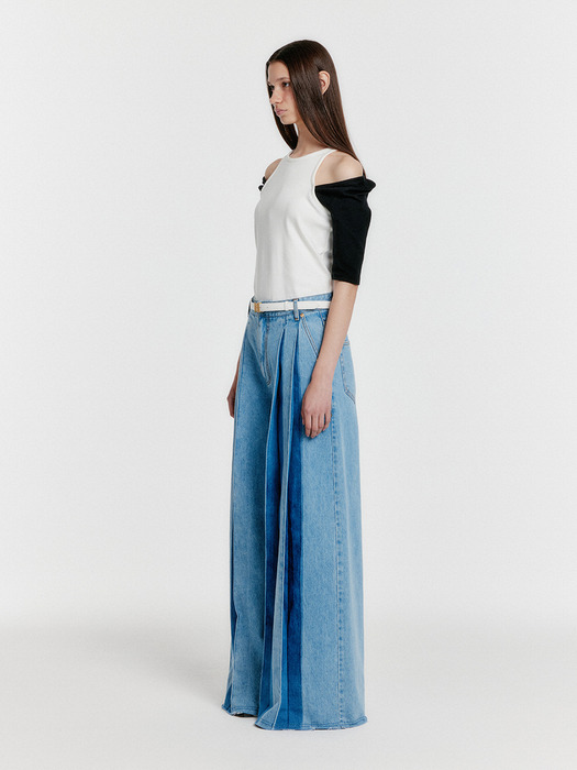 YURINA Pleated Denim Pants - Blue