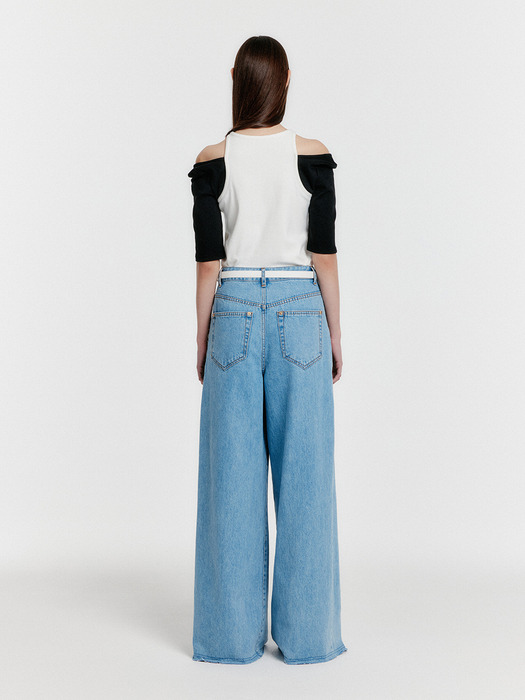 YURINA Pleated Denim Pants - Blue