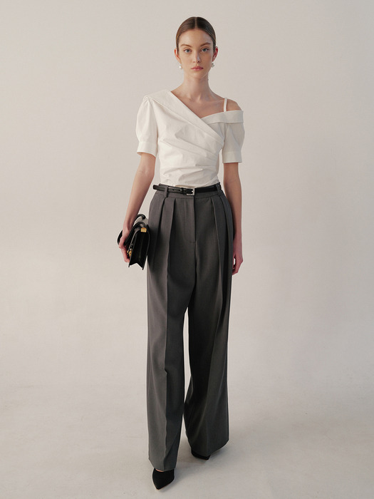 NYLA Tuck wide trousers (Charcoal gray)