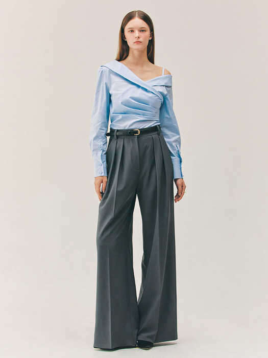 NYLA Tuck wide trousers (Charcoal gray)