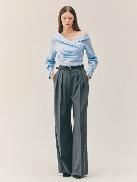 NYLA Tuck wide trousers (Charcoal gray)