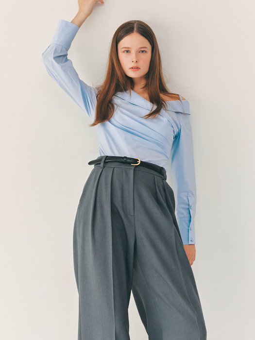 NYLA Tuck wide trousers (Charcoal gray)