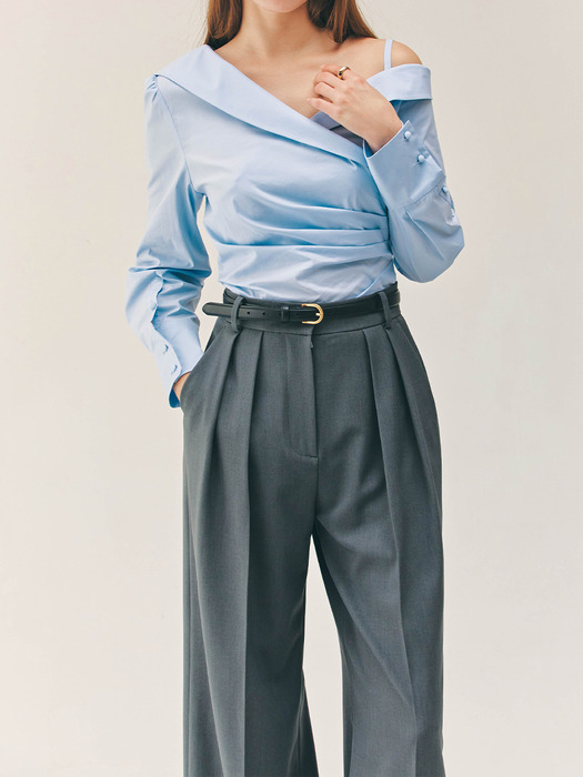 NYLA Tuck wide trousers (Charcoal gray)