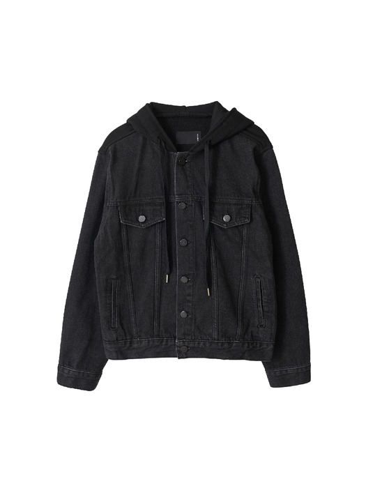 Remake hoodie denim jacket_black