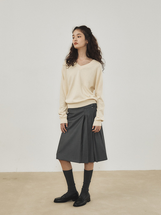 Side Pleats Skirt Gray