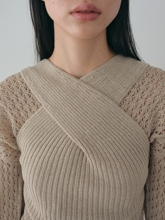 leaf long knit (pale khaki)