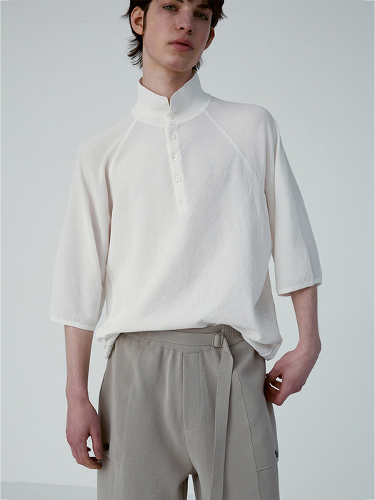 Fine cotton high neck pullover_Ivory
