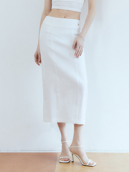 H line linen long skirt - white