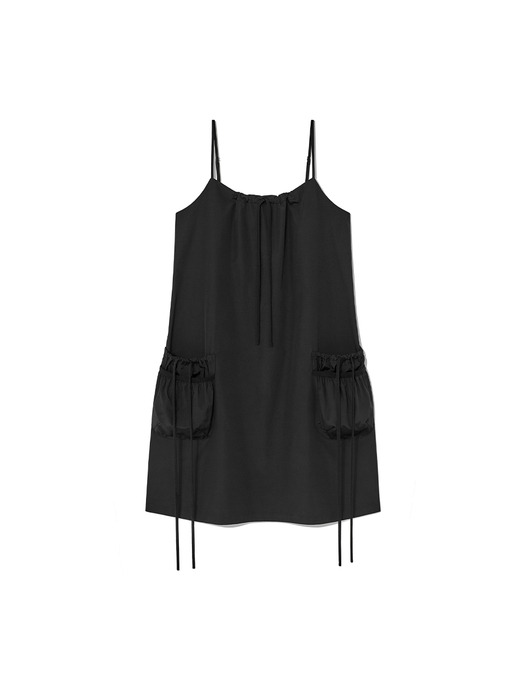 Shirring Pocket Mini Dress Black