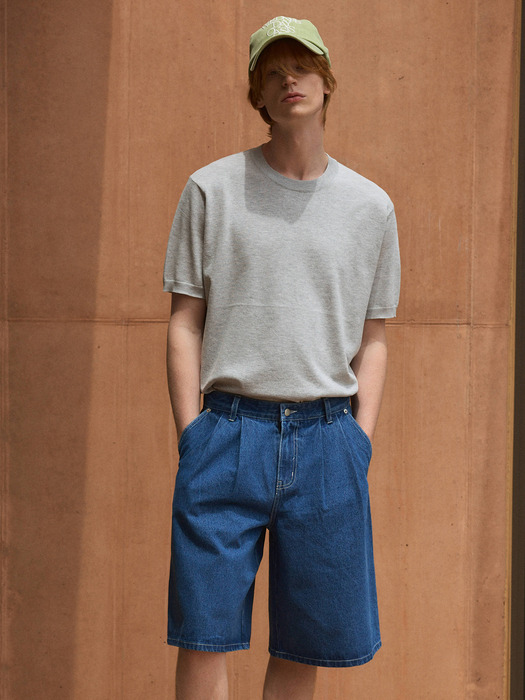 Bermuda Two-Tuck Washed Denim Pants 4color