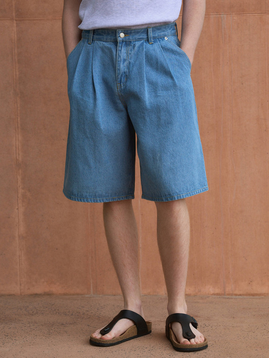 Bermuda Two-Tuck Washed Denim Pants 4color