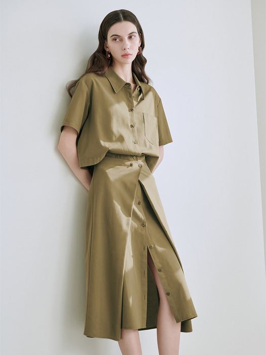 Wrapping skirt design short sleeve shirt Dress_YA5OPN3
