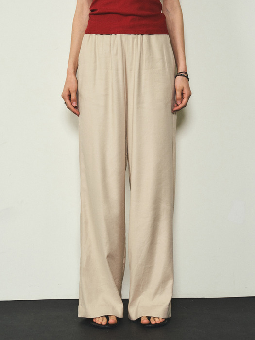 Linen Wide Banding Pants_CTB524(Beige)