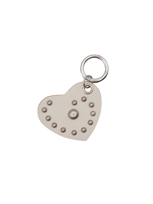 leather heart keyring-ivory