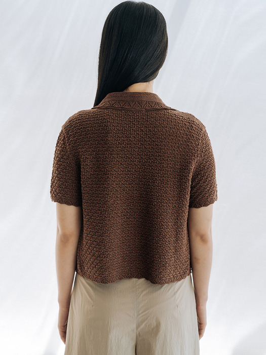 LINEN BLENDED CROCHET CARDIGAN_BROWN