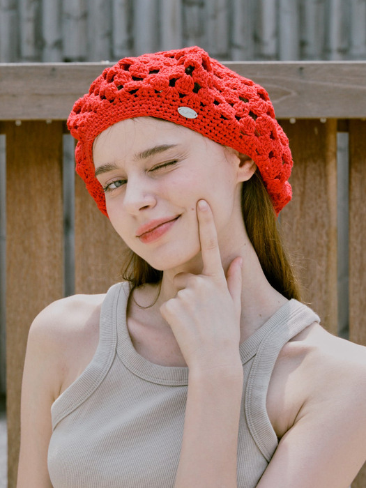 No.231 / Fruits Crochet Beret _ Red