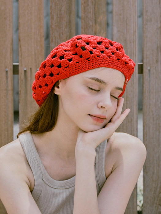 No.231 / Fruits Crochet Beret _ Red