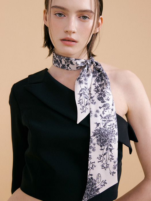 Le Jardin Long Twilly Silk Scarf - Charcoal/Ivory