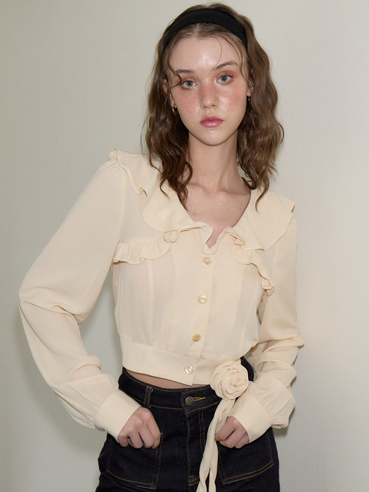 Corsage Point Ruffle Collar Blouse_ Ivory