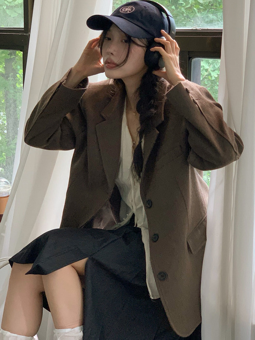 Hazle wool single blazer jacket_Brown