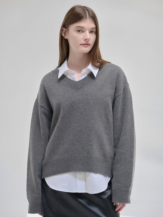 25FN relax-fit v-neck pullover [GY]