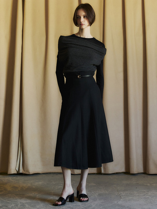 Wool Suiting Flare Skirt_Black