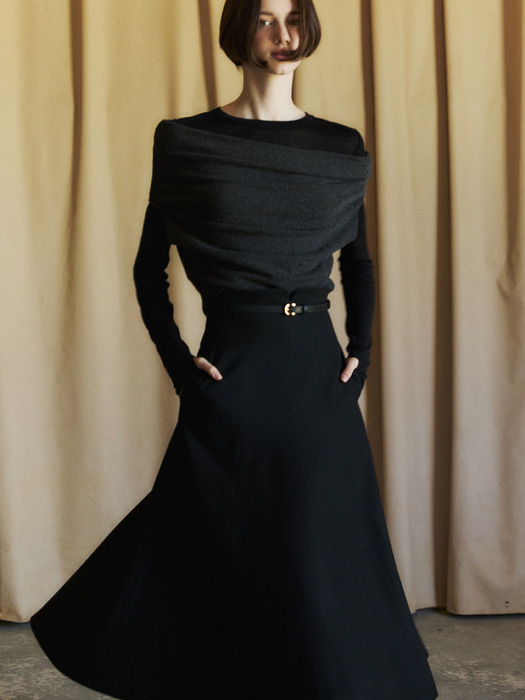 Wool Suiting Flare Skirt_Black