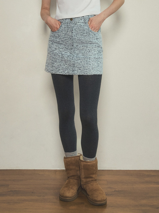 fur denim short skirt_Ice blue