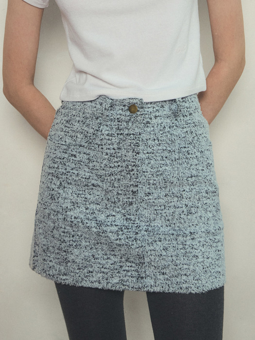 fur denim short skirt_Ice blue