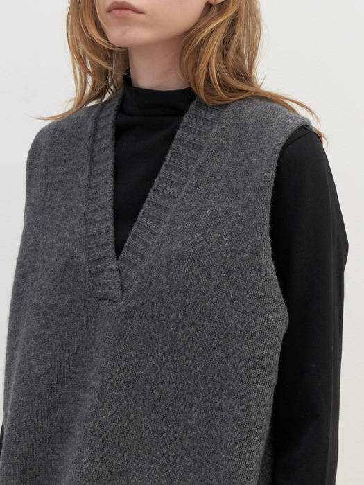 wool knit vest-grey