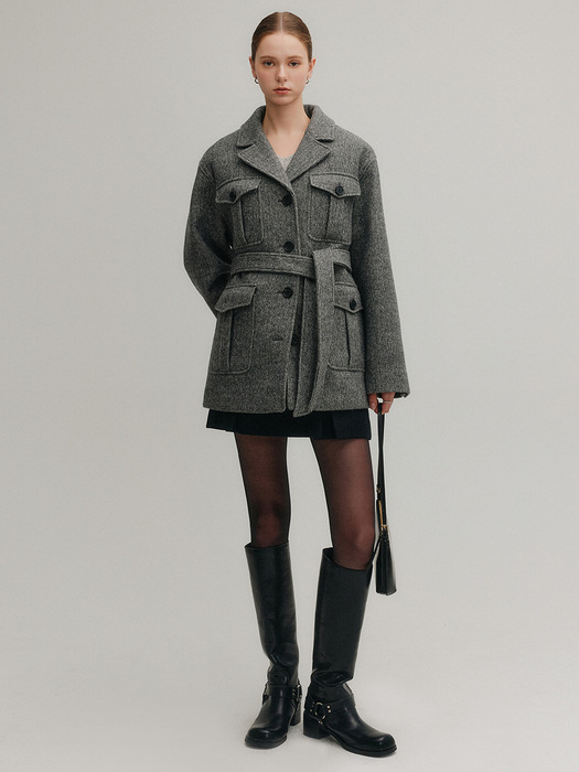 베일리 울 하프 코트_차콜 / BAILEY WOOL HALF COAT_CHARCOAL