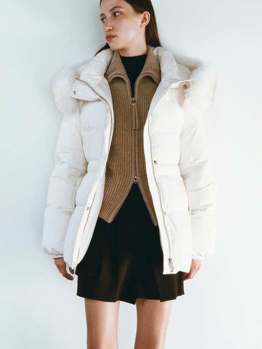 FOX FUR BELTED GOOSE DOWN JACKET [IVORY][BLACK]