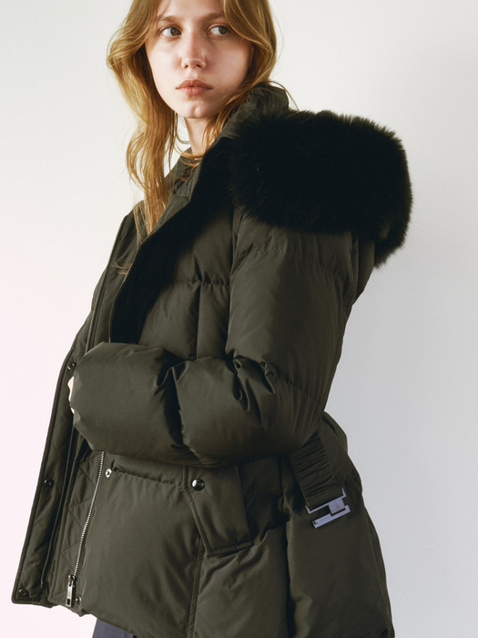 FOX FUR BELTED GOOSE DOWN JACKET [IVORY][BLACK]